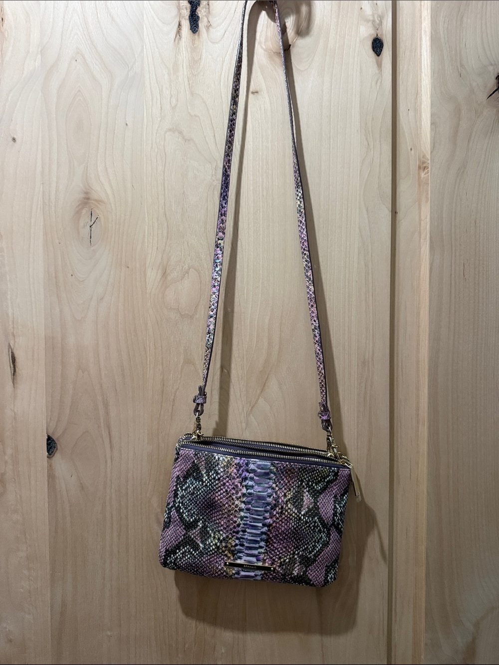 Brahmin Pink Snake-Print Crossbody Bag